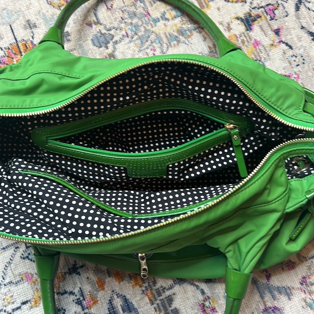 Vintage Kate Spade Stevie Green Nylon and Patent Leather Satchel Handbag - Picture 5 of 16
